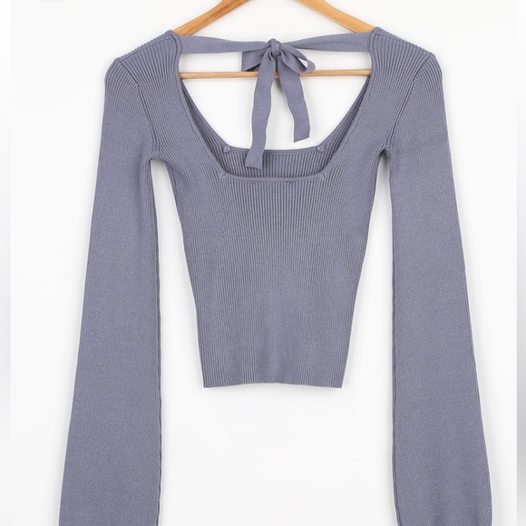 Lulus Keep 'Em Guessing Dusty Blue Ribbed Balloon Sleeve Sweater Top - Picture 4 of 10